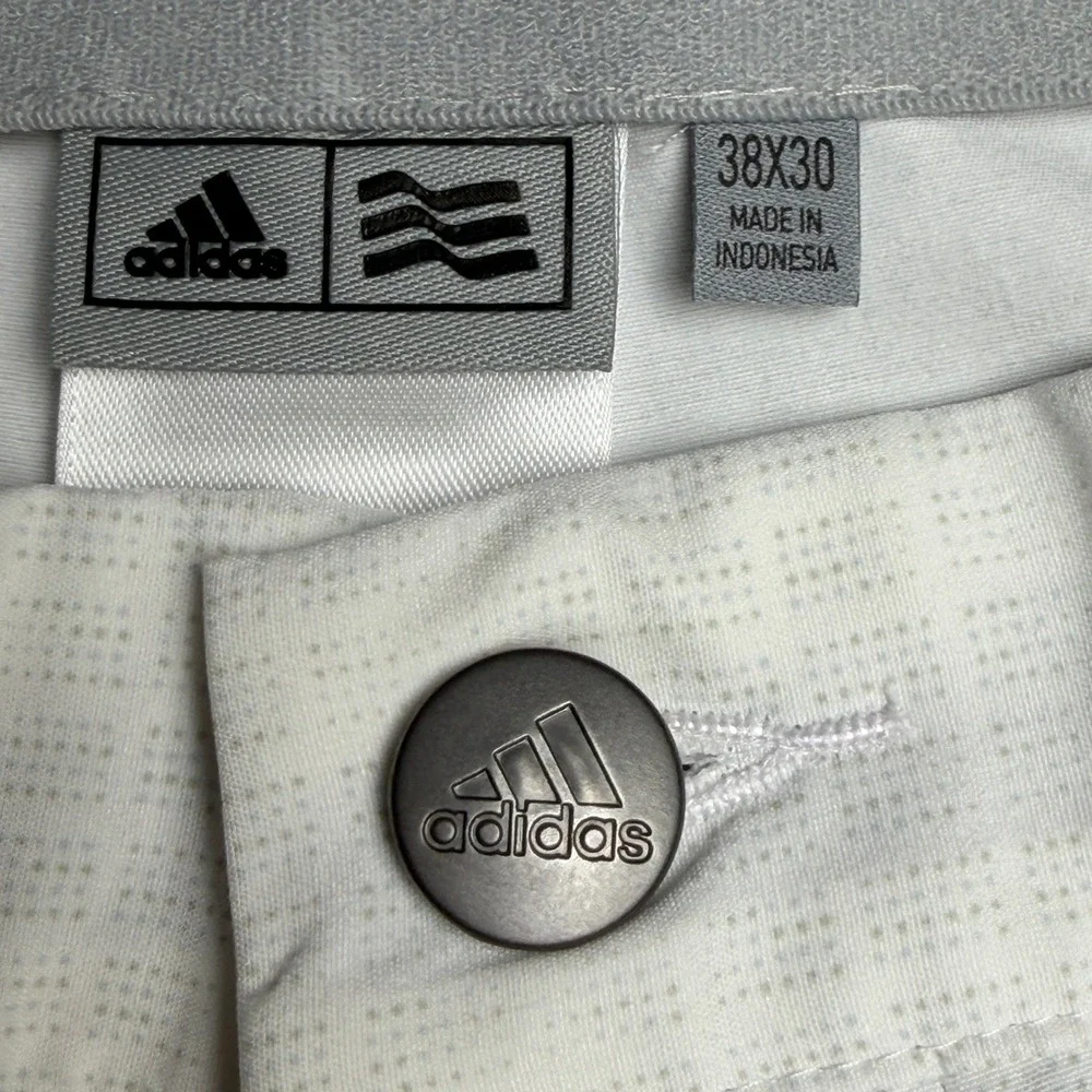 Adidas Mens Golf Pants White Micro Grid Performance Flat Front 38x30